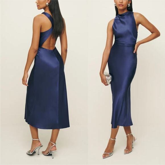 Reformation Casette Silk Dress in Blue Iris 12 - Picture 9 of 9